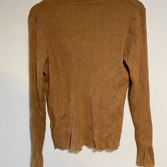 RW&CO. Brown Ribbed Knit Hook & Eye Women's Keyhole Top Size L - Picture 9 of 9